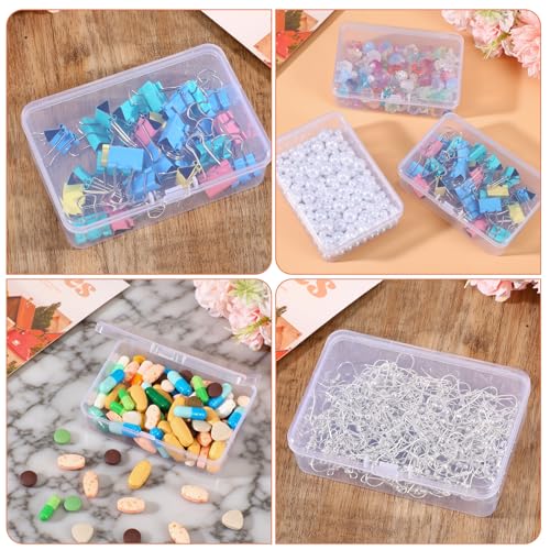 4 Pcs Mini Clear Plastic Storage Containers Box with Lid, Small Rectangle Organizer 3.7x2.5x1 Inches Small Plastic Case for Collecting Business Cards, Accessories, Crafts, Beads, Jewelry, Screws