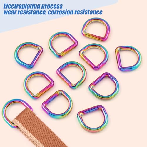 PECMER 20mm Rainbow D-ring Buckles-10 PCS Zinc Alloy D Rings 3/4 inch Metal D-Shape Buckle Clips-Non-welded Purse Hardware for Bag Making Webbing - color: 10pcs Rinbow D-ring -20mm