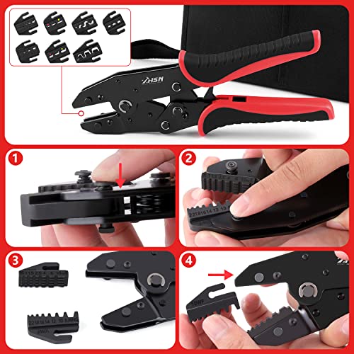 Zhushan 8PCS Wire Crimping Tool Set,Ratcheting Crimper Kit with Interchangeable Dies for Heat Shrink Connectors, Ferrule Terminals,Insulated and Non-Insulated Connectors - style: 8PCS Crimping Tool Set