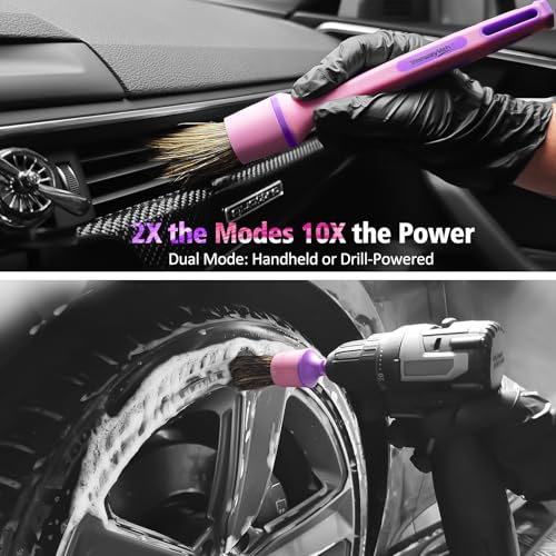 YeewayVeh 3PCS Car Detailing Drill Brush Set, Mixed Detail Brushes, Pink - color: Pink