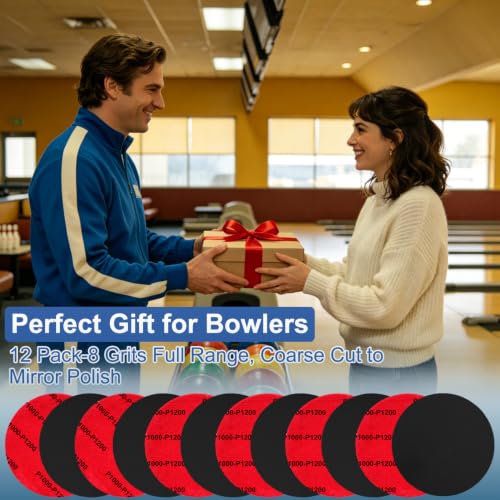 12 PCS Bowling Ball Sanding Pads, Bowling Sanding Pads Polishing Cleaning Kit, Bowling Ball Polish Pad Grit 400, 500-600, 800-1000, 1200-1500, 2000, 2500, 3000, 4000 for Ball Resurfacing Polishing Kit