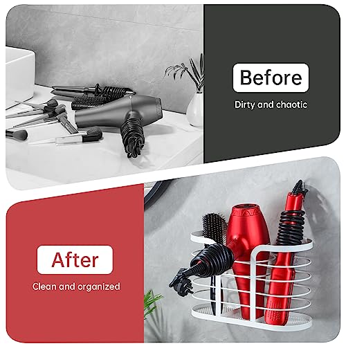 YIGII White Hair Dryer Holder - Adhesive Blow Dryer Holder/Hair Tool Organizer Bathroom Organizer Stick on Wall Mounted Multi-Functional Hair Dryer Rack for Wire Straightener, Shavers - color: White-l