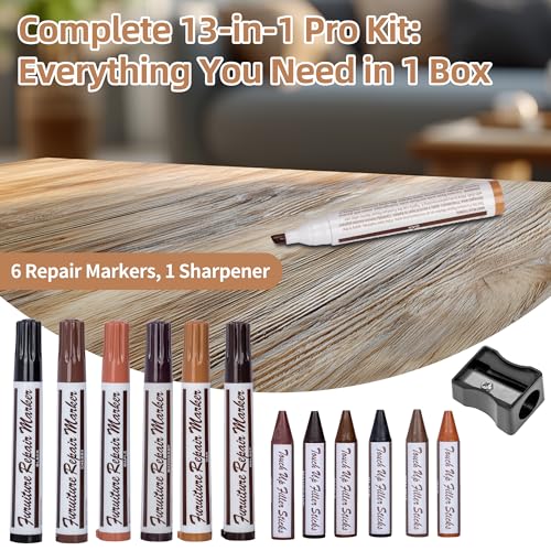 Wooden Furniture Floor Scratch Repair Markers, Wood Touch Up Markers with Sharpener, Furniture Touch Up Pens for Wood Floors, Tables, Cabinets, Doors, Quick