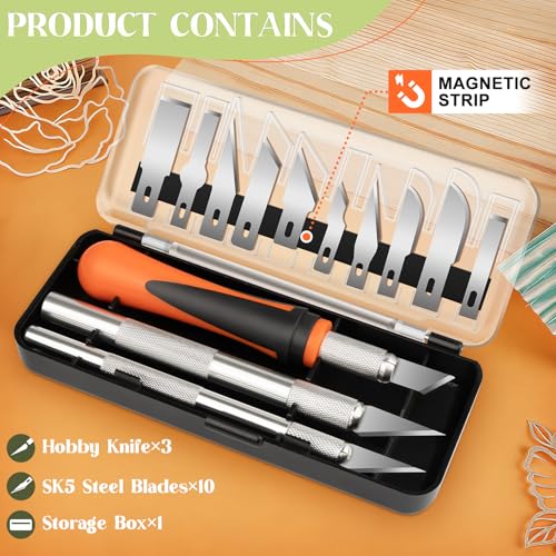 JETMORE 16 Pcs Exacto Knife, Craft Knives with 13 SK5 Steel Blades for Art - color: Orange-16pcs