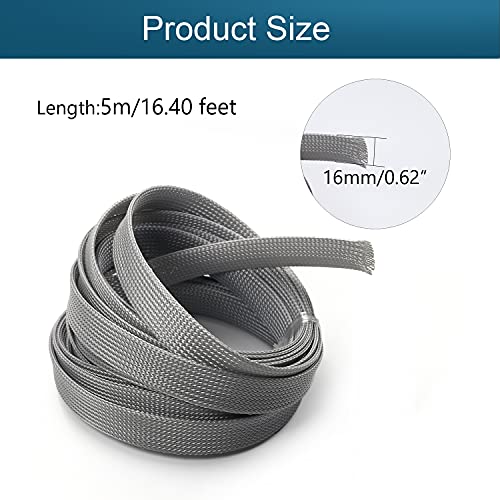 Othmro 16.4ft Length Expandable PET Flexible Braided Cable Sleeves 0.62in Width Wire Loom Sleeving and Organizers Flexible Wire Mesh Sleeves for TV Audio PC Computer Cords from Pet Chewing Grey