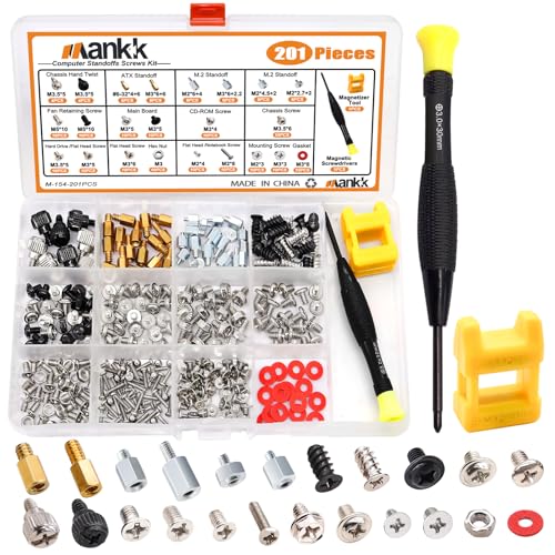mankk 23 Sizes M.2 Computer Screws Motherboard Standoffs Laptop Screws for Motherboard,HDD Hard Drive,SSD,PC Case,PC Fan,ATX Case,CD-ROM - color: Multi-201PCS
