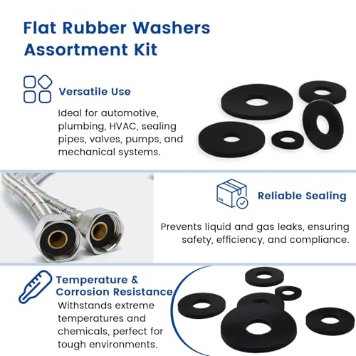 160 Pcs Flat Rubber Washers Assortment Kit, 10/10.5/12/16/18/20/25/30mm