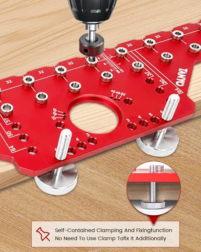 TANYO 2 In 1 Shelf Pin Jig and Hinge Jig, 35mm Drill Bits, Cabinet Hardware | Aluminum, 4 Hardened Bits, 1/4" Spacing, Offset 37/50/64, Hinge 3-6mm, Woodworking Drill Guide Tool - color: Red, size: 11 Hole