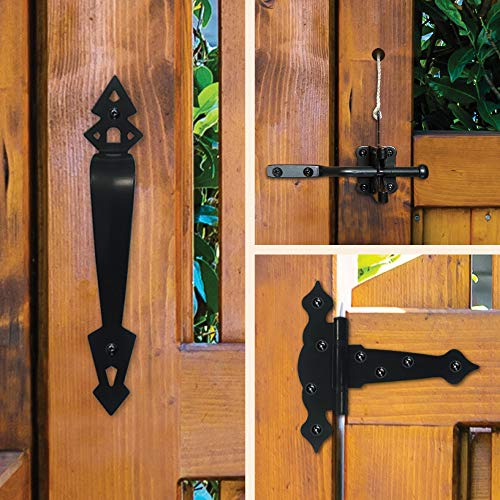Nuvo Iron Black Decorative Ornamental Tee Hinge Set - Includes Handle, Hinges, Latch and Catch- 5"