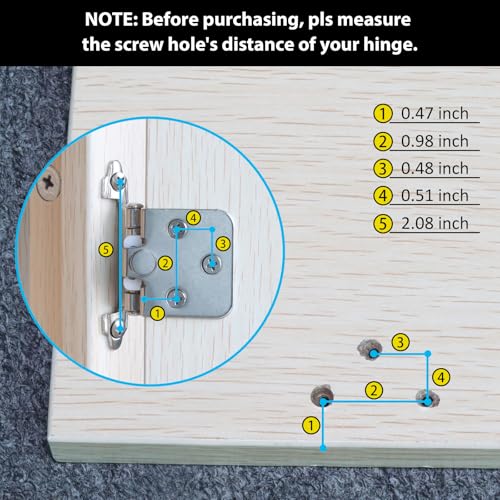 50 Pack (25 Pairs) 1/2'' Overlay Semi Concealed Hinges Brushed Satin Nickel - color: Satin Nickel, size: 50 Pack (25 Pairs)