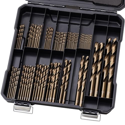 Cobalt Drill Bits Set for Hardened Metal and Stainless Steel, 101Pcs M35 High Speed Steel Twist Jobber Drill Bits 1/16"-1/2", with Plastic Index Storage Case - size: 1/16-1/2 in (101 pcs)