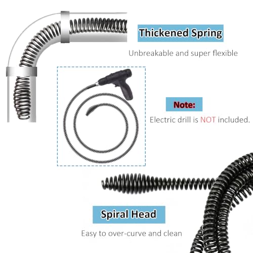 Amonk Drain Auger Cable 3.28Ft Clog Remover with Drill Connector 10mm Flexible Plumbing Snake Pipe Drain Cleaner for Kitchen, Bathroom and Shower Sink