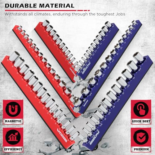 SEDY 12-Piece 1/4" 3/8" 1/2"-Drive SAE & Metric Magnetic Socket Organizer Set (Holds 143 Sockets) -Detachable Tool Tray with 5mm Magnetic Base for Garage/Home(Sockets Not Included) - style: 12-Piece Modular Trays (Holds 143)