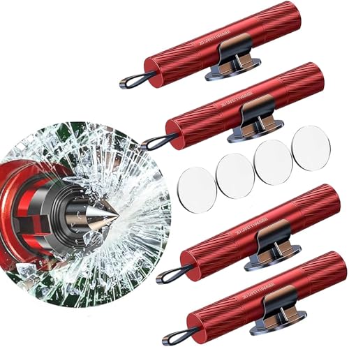 4 Pack Safe Hammer,Seatbelt Cutter and Window Glass Breaker Keychain,Auto Rescue Tool,Underwater Window Breaker,Window Breaker Tool for New Cars, Car Emergency Kit - color: Red+Red+Red+Red