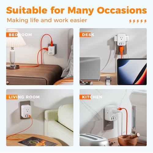 TESSAN Surge Protector Wall Outlet Extender, Multi Plug Outlet Splitter - color: White, size: 2 USB-A+1 USB-C