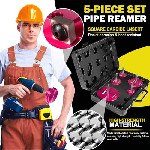 5-Piece PVC Pipe Reamer Tool Kit for PVC, CPVC, ABS Fittings, Includes 1.25", 1.5", 2", 3", 4" Reamers, 3/8" Hex Shaft, Compatible with Standard 1/2" Drills for Pipe Cleaning & Smoothing Edges - size: 1.25+1.5+2+3+4 Inch