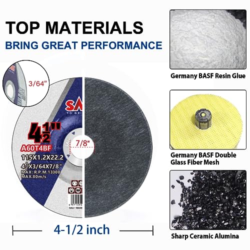 SALI 40 Pack Cut Off Wheels 4.5 Inch General Purpose Metal Depressed Center Cutting Wheel for 4.5" Grinders- Cutting Disc Aggressive Cutting 4.5" x 3/64" x 7/8" Operating Up to RPM 13300 and 80 M/S