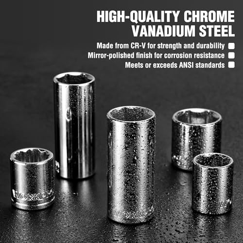 WORKPRO 450-Piece Drive Socket Set 1/2" 1/4" 3/8", CR-V Metric and Imperial with Quick-Release Ratchet Wrench, Spanners, Bits Set, Mechanics Tool for Car Repair