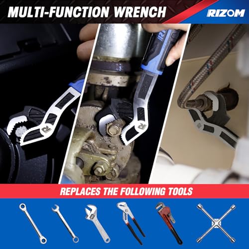 Rizom Self Adjusting Wrench, 8” and 12” Pipe Wrench, 2-Piece Self Adjustable Wrench Set with 3/8 to 1-3/4 inch Jaw Open - color: Blue