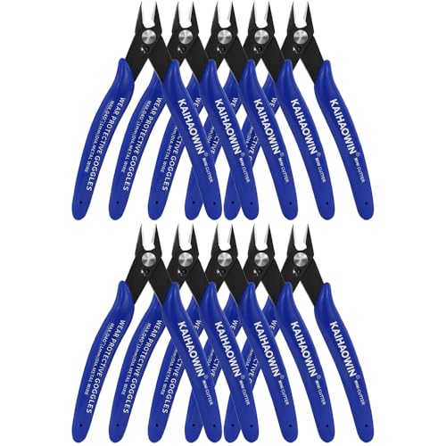 Small Wire Cutters 10 Pack- KAIHAOWIN 170 Wire Flush Cutters Wire Clippers Nippers Clean Cut Pliers Side Cutter Diagonal Cutting Pliers for Electronic Floral Heating Wire Model Sprue Soft Copper, Blue - size: 10 Pack