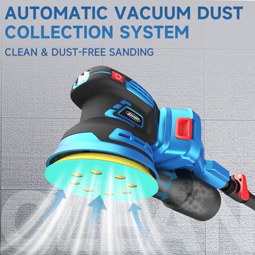 Electric Orbit Sander Kit with 8.2ft Pole,20V Random Hand Sanders 4.0AH,5.0 Inch Variable Cordless Sanders for Wood Working,Sanding