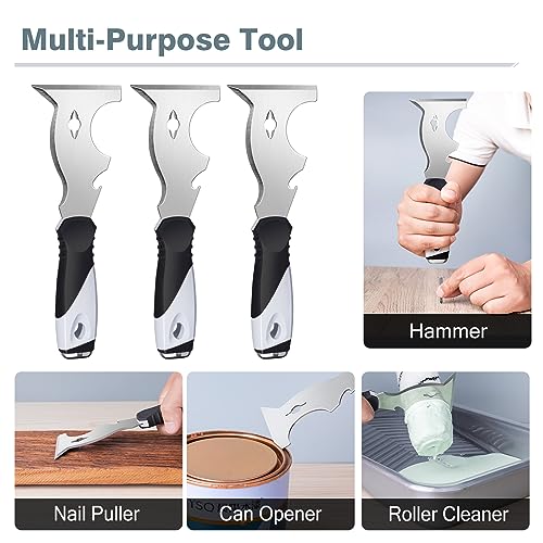Mister Rui 3PC 10-in-1 Paint Scraper, MultiUse Putty Knife Tool, Hammer End