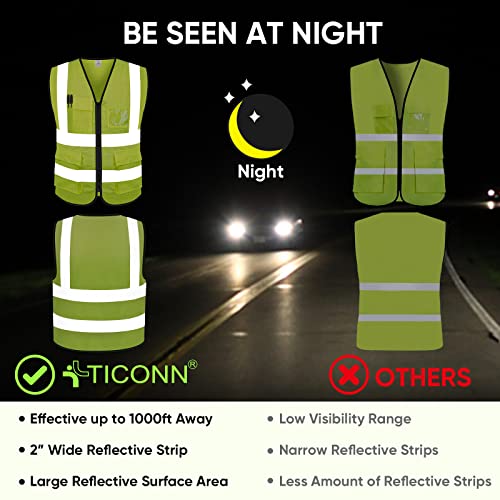 TICONN High Visibility Reflective Safety Vest for Men & Women, ANSI Class 2 - color: Yellow, size: Medium