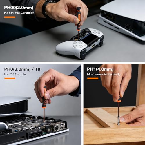 JOREST Cleaning Repair Tool Kit for PS5 PS4, with PH00 PH0 PH1 Phillips and T8 Torx Security Screwdriver set for Sony Playstation 3/4/5 Controller, Console, and Accessories, Crowbars, Tweezer, Screws - style: PS