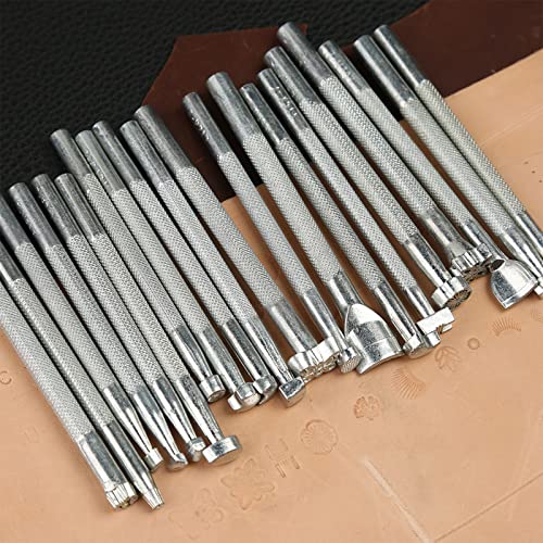 31 PCS Leather Craft Set, Include 20 Leather Stamping Tools, 1 Leather Hammer, 1 Swivel Knife, 5 Tracing Pen and 4 Tracing Paper, Leather Carving Tools Kit for Leather Crafting - color: 31 Pcs