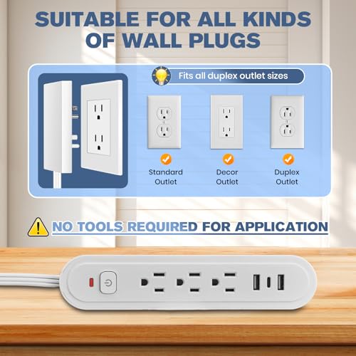Sakerplus Outlet Concealer Power Strip-Outlet Cover Extender Outlets-8ft - style: 8ft (USB & AC ports)