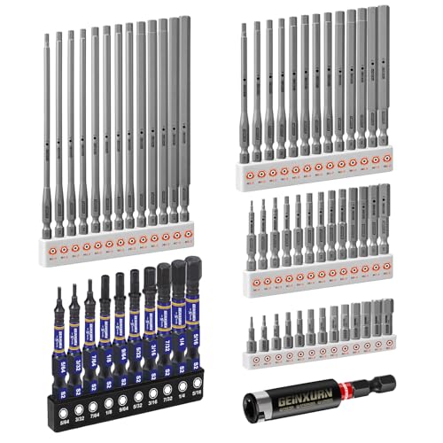 Geinxurn 63Pieces Fixedge Screwdriver Bit Set,1"/2"/4"/6" Mixed Hex Magnetic Alloy Steel Insert Power Bits Tips with Impact Bit Holder Stored in Storage Organizer for Home Repair - size: MIX-63