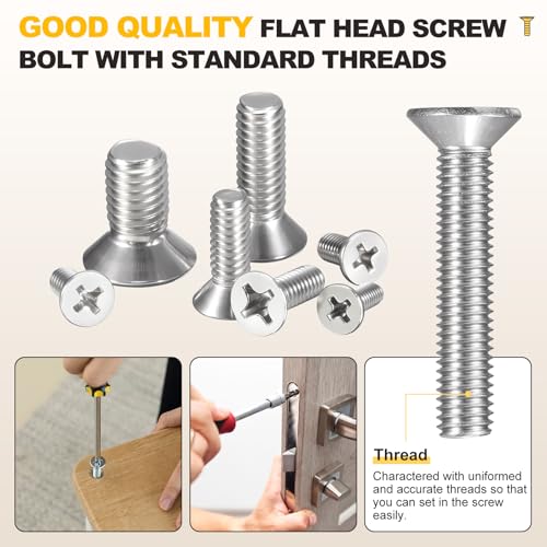 METALLIXITY M5-0.8 200Pcs Countersunk Machine Bolt W/Nut&Washer Set | 304 Stainless Steel,Phillip Flat Head Machine Screw with Hex Nut Flat Washer Spring Washer Kit,For Installment DIY - size: M5-0.8
