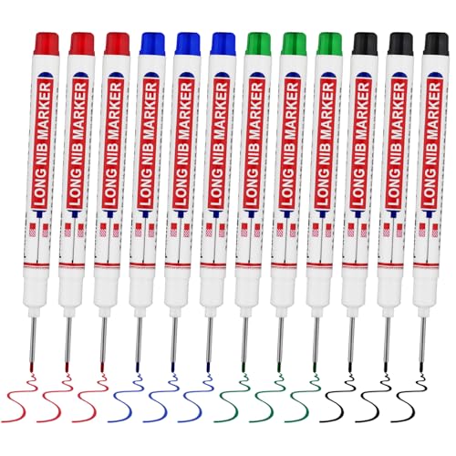 12 PCS Long Head Deep Hole Marker Pens,20mm Long Nib Marker, Longs Nose Markers, Waterproof Construction Markers Marking Tool,Permanent Markers Carpenter Ink marker Pens,Metal marking Pens 03 - color: 12PCS-20MM-Red/Blue/Green/Black