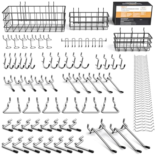 INCLY 100PCS 1/4 Inch Extra Thick Pegboard Accessories Kit with 3 Baskets