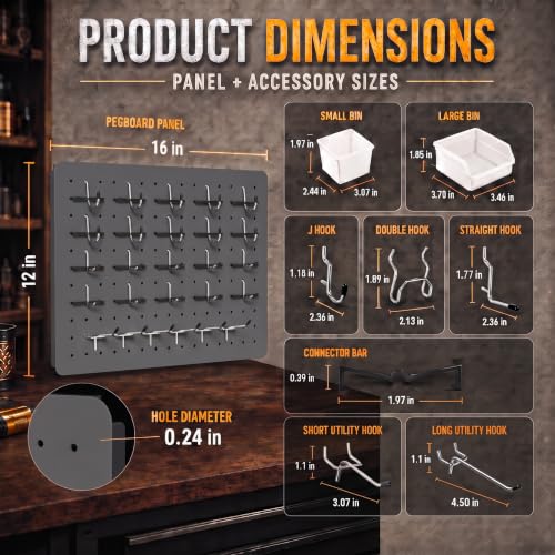 Pegboard Organizer, 4 Pack 12 x 16 in Metal Panels, 6 Bins, Gunmetal Gray - color: Gun gray, size: 16"x12"- 4 Pcs