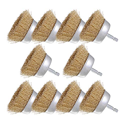 Rocaris 10 Pack 3 Inch Wire Cup Brush with 1/4-Inch Hex Shank