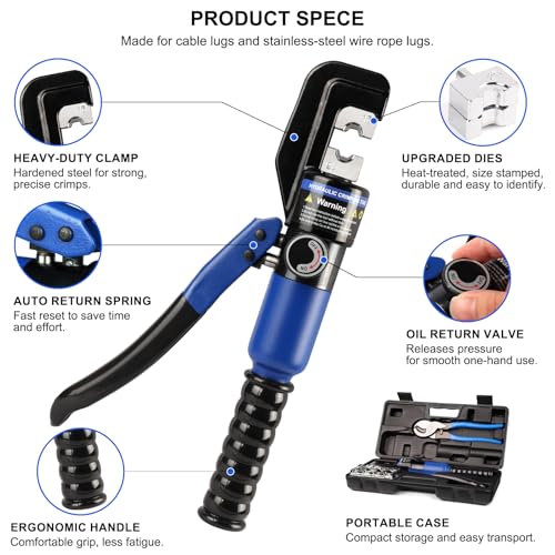Solsop Hydraulic Crimping Tool 10 Ton with 9 Hex-Dies, 12–2/0 AWG