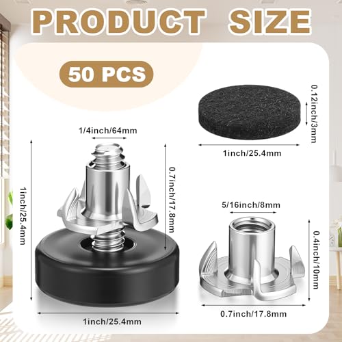 Pinkunn 50 Pieces Adjustable Leveling Feet with T- Nut Kit, Smooth - style: Smooth