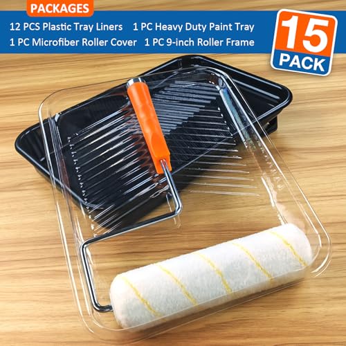 Great Andrew 15 Pcs Paint Tray Set, 9 Inch Plastic Paint Tray with Liners - size: 15 Pack Liners Kit, 9 In