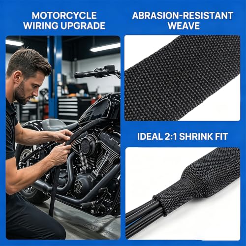 Heat Shrinkable Braided Sleeving, 2" Wiring Harness Sheath Cable Management - size: 10ft - 2"(50mm)
