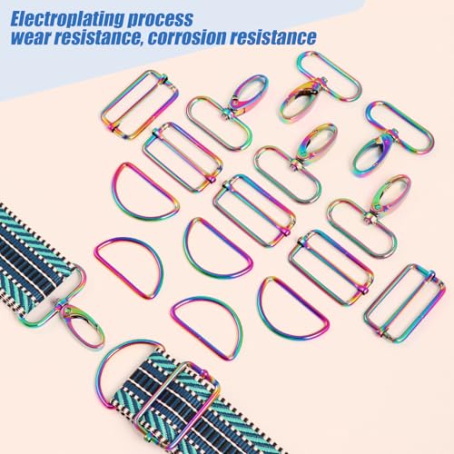 PECMER Rainbow Swivel Clasp Buckles D Ring Hardware 1.5 Inch -Purse Bag Making Supplies and Hardware 18 Pcs Lanyard Snap Hooks for purses/bags/handbags Straps DIY Craft - color: Rainbow-18 Pcs-1.5 Inch