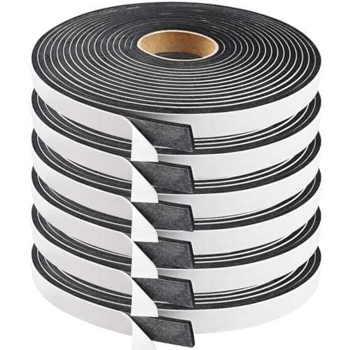 Seal Foam Tape,1/2 Inch W x 1/8 Inch T Weather Stripping for Door and Window,High Density Single Sided Closed Cell Door Insulation Weather Strip, 6 Rolls Total 98FT Black - size: 1/2'' W x 1/8'' T x 98Ft