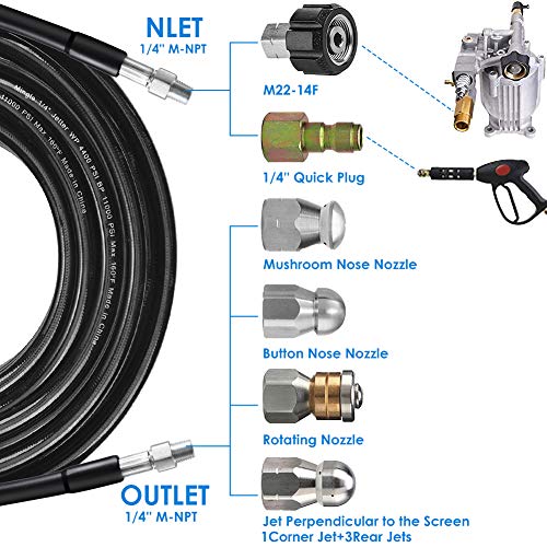 Sewer Jetter Kit for Pressure Washer 50FT, Drain Cleaner Hose 1/4 Inch NPT - color: 50FT