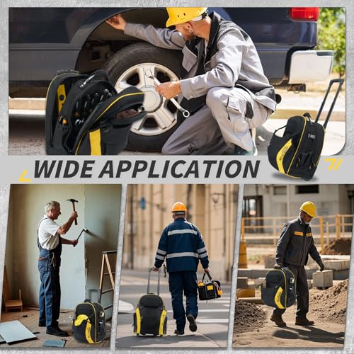 MELOTOUGH Rolling Tool Bag with Wheels,Large Heavy Duty Rolling Tool Bag for Men with 35 Pockets&Telescoping Handle for Electrician,HVAC,Construction,Technicians,Mechanic,Welder (Yellow) - color: Yellow Rolling Tool Bag