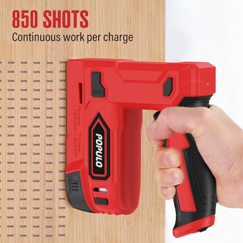 POPULO Red 4V Cordless Staple Gun, 2-in-1 for Upholstery, Manual Upgrade - color: Bright Red