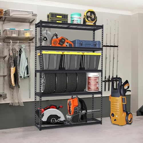 48x18x72 Inch Garage Shelving Heavy Duty, Storage Shelves 2500Lbs Capacity, Adjustable Metal Shelving Unit, 5 Tier Industrial Shelves for Basement Workshop - size: 48 x 18 x 72 inches