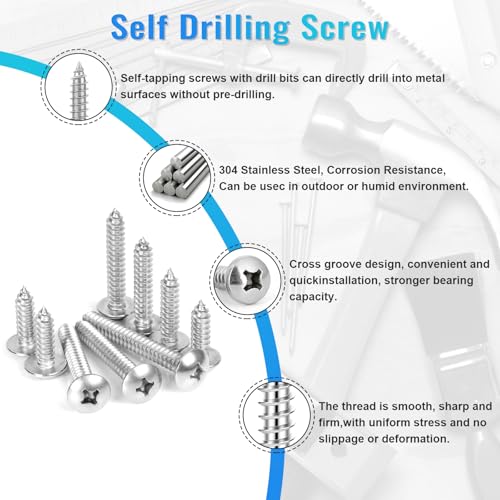 300PCS Stainless Steel Wood Screws Assortment Kit, 9 Sizes #4#6#8#10#12 Truss Head Sheet Metal Screws for Wood Deck Drywall Concrete Screws, Length 1/4" to 1-1/2" - style: Silver Truss Head 300PCS