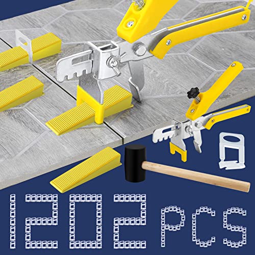Tile Leveling System with Tile Plier and Rubber Mallet Tile Leveler Tool | 1000 Piece Tile Spacers Clips and 200 Piece Reusable Wedges Kits for Tile and Stone Installation (1/16 Inch) - size: 1/16