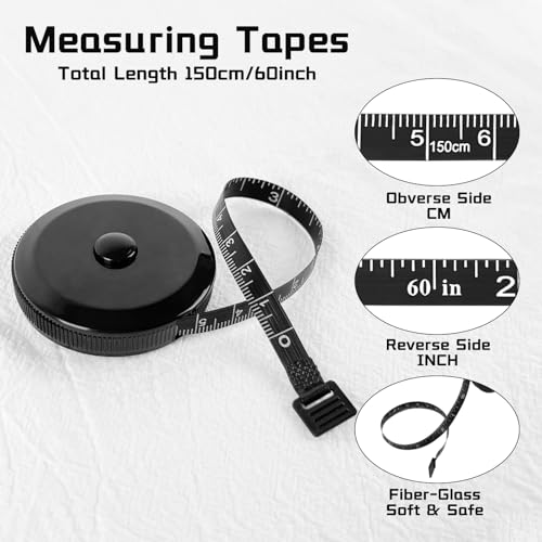GDMINLO 3 Pack Soft Tape Measure, Retractable, 60-Inch, Push Button, Double Scales, for Body, Fabric, Sewing, Tailor, Black and White