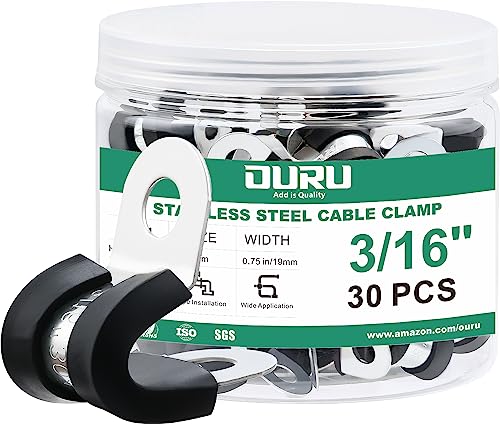 OURU 3/16 Inch Cable Clamps, Rubber Coated Insulated Clamps, 30pcs, 5mm - size: 30pcs - 3/16"